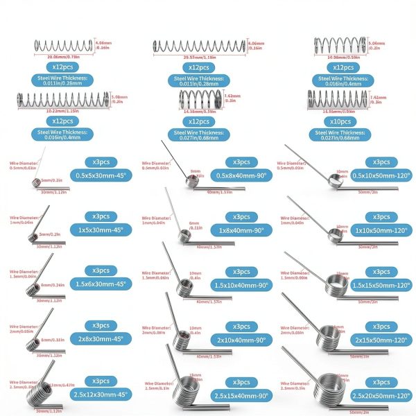 Torsional Springs 115Pcs Kit by Waltool Stainless Steel 21 Sizes-1