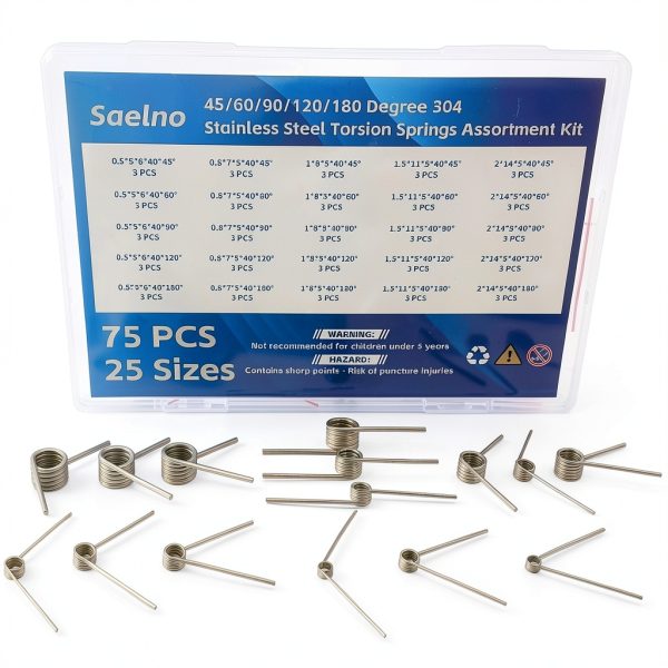 75Pcs 25 Sizes 45-180° 304 Stainless Steel Torsion Springs Kit Saelno-0