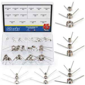 Glarks 45pcs 15 Sizes V-Shaped Return Springs, Angle 45/90/120 Degree Stainless Steel Torsion Spring, 0.5/1/1.5/2/2.5MM Wire Diameter Torsional Springs for Tools Maintenance and Carpentry Repair DIY-0