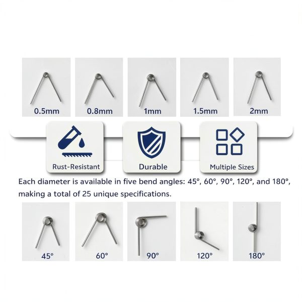 75Pcs 25 Sizes 45-180° 304 Stainless Steel Torsion Springs Kit Saelno-2