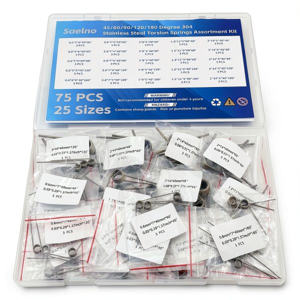 75Pcs 25 Sizes 45-180° 304 Stainless Steel Torsion Springs Kit Saelno-1